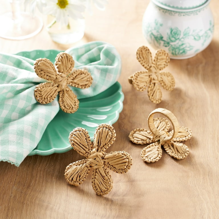 The Pioneer Woman Seagrass Flower Napkin Rings, 3 x 3 inches, Set