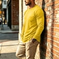 thumbnail image 2 of Fabrcox Long Sleeve Shirts for Men Crew Neck Undershirts Men Casual Lightweight Workout Big and Tall T Shirts for Men with Chest Pocket Yellow S, 2 of 8