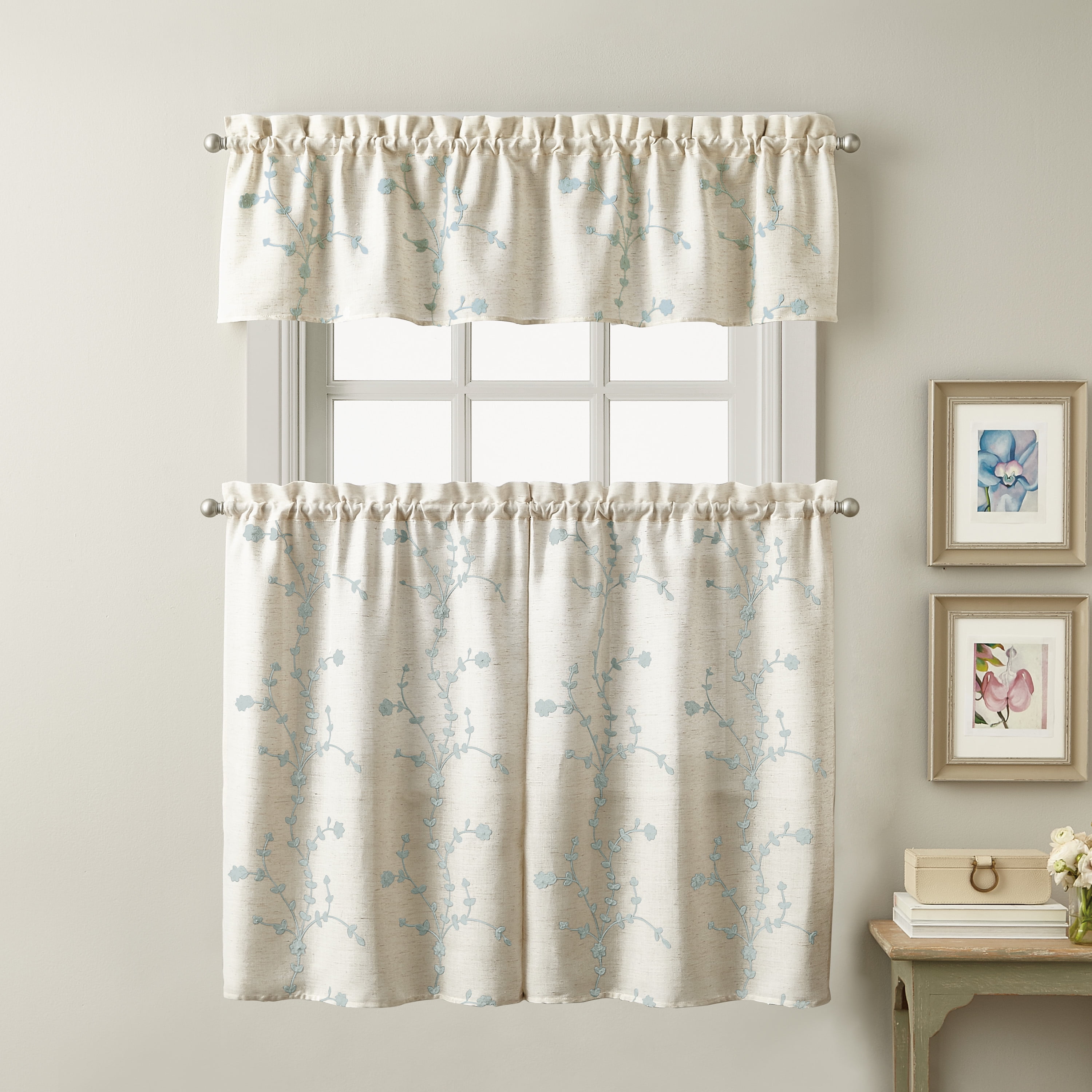 CHF Lynette Indoor , Polyester/Linen/Other Fiber , Light Filtering Tailored Valance Rod Pocket , Aqua , 56"x14"