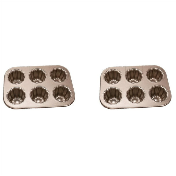 2X Molde para Pasteles de Canele de 6 Cavidades, Molde para Hornear Canele Antiadherente para Horno, Herramienta para Hornear Moldes de Caneles de Acero Al Carbono