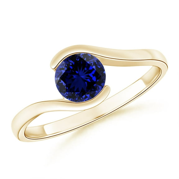 ANGARA Lab Grown 1.2 Ct Semi Solitaire Blue Sapphire Bypass Ring for Women in 14K Yellow Gold (Size-6.5mm) | September Birthstone, Anniversary, Jewelry Gift for Women | Lab-Grown Blue Sapphire Ring