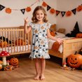 thumbnail image 2 of TOWED22 Halloween Nightdress Toddler Girls Sleepwear Cute Cartoon Ghost Print Dresses Short Sleeve Pajamas Dress, 2 of 7