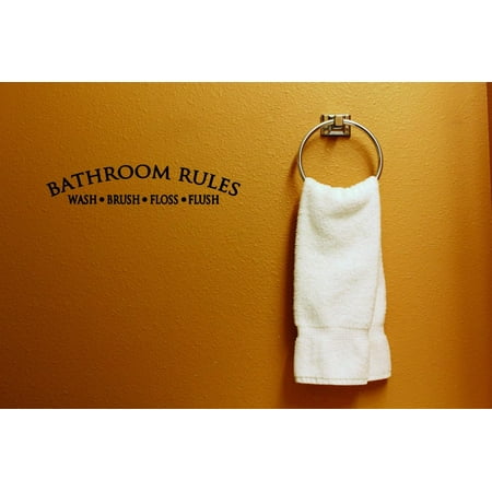 Custom Peel - Custom Wall Decal - Peel & Stick Sticker Bathroom Rules Wash Brush Floss Sign Home Decor Picture Art 8 x 20 Inches
