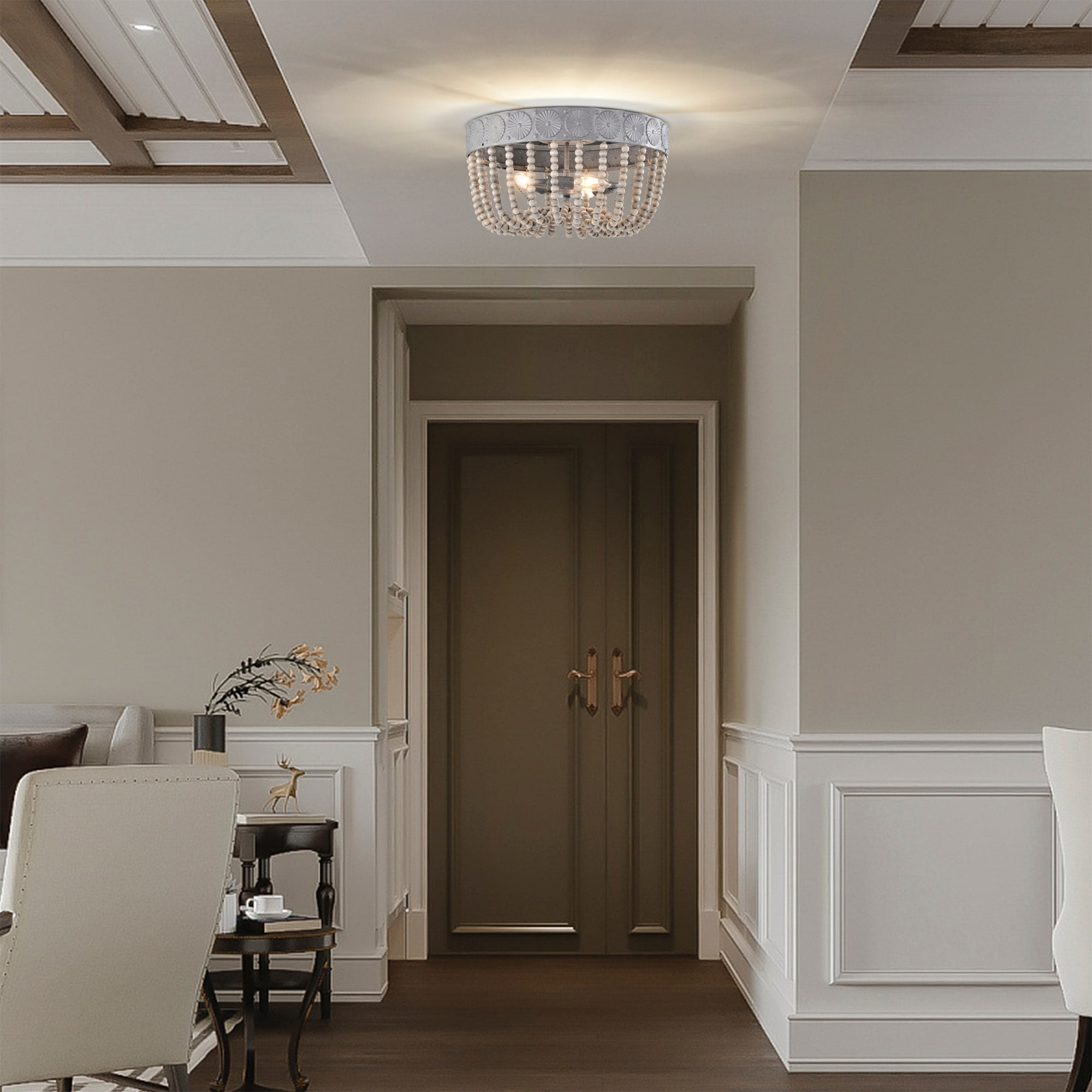 Warehouse of Tiffany IMC841C-3 16 in. Poury Indoor 3-Light Weathered Grey Flush Mount Ceiling Light with Light Kit