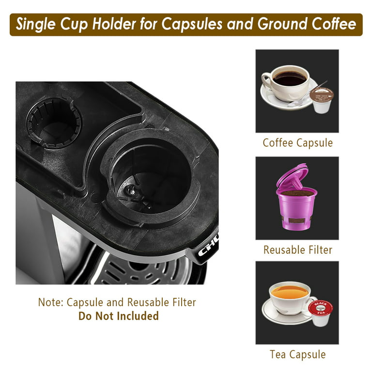 Chulux Small Coffee Maker Single Serve, Travel One Cup Pod Coffee Maker for K Cup and Ground Coffee, Coffee Machine with 5 to 12oz Brew Sizes, Black