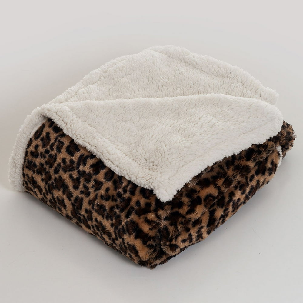 Lavish Home Fleece/Sherpa Animal Print Throw Blanket