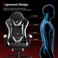 thumbnail image 3 of Frovlni Ergonomic Gaming Chair for Adults with Footrest, Reclining High Back PU Leather Office Computer Chair, Height Adjustable Headrest & Lumbar Support, Black & White, 3 of 9