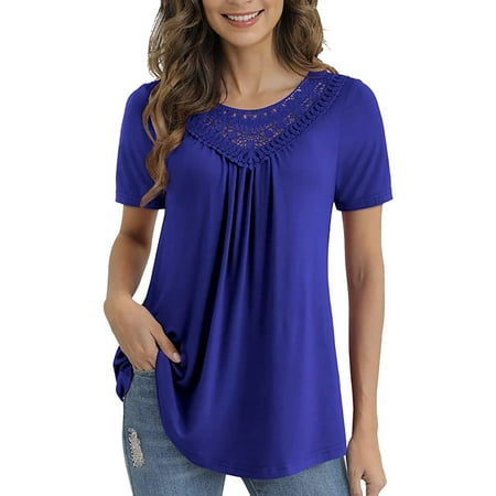 

plus Size Women Scrub Tops Women Plus Size Summer Casual Lace Shirts Round Neck Short Sleeve Tee Tops Tunic Blouse Trendy Tunics