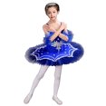 thumbnail image 1 of Umfun - Vestido de ballet con falda para niña, vestido de lentejuelas brillantes, vestido de bailarina de encaje con diseño de lago de los cisnes, vestido para competición, azul 160, 1 of 5