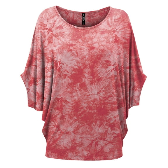 Made by Johnny Women's Tie Dye Scoop Neck Half Sleeve Batwing Dolman Top L CORAL
