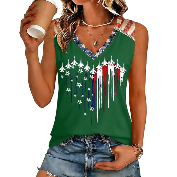 Women's 250th Anniversary USA V Neck Short Sleeve T Shirt, Casual Retro Letter Print Top with Patriotic Graphic, Lightweight Soft Tee for Independence Day Everyday Wear Army Green L