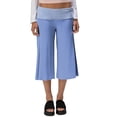 thumbnail image 2 of IYYVV Gaucho Pants Women Fold Over Cropped Capri Pants Low Rise Wide Leg Yoga Capris Palazzo Culotte Stretch Bottoms Blue XL, 2 of 6