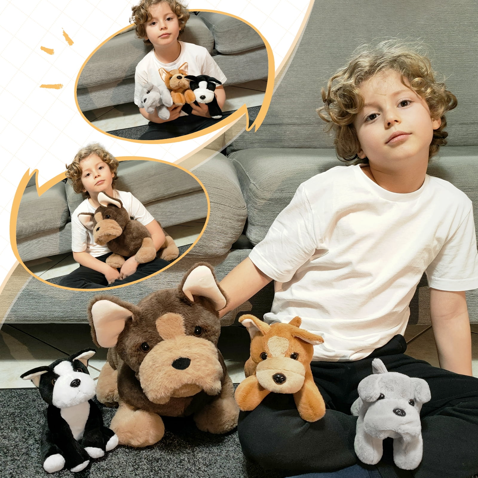 MorisMos 18" Bulldog Stuffed Animal Mommy Dog with 3 Baby Plush Toys