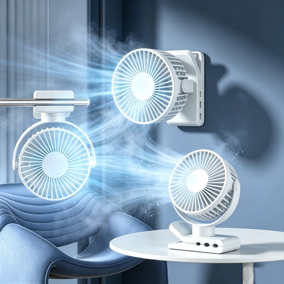 Gumesh Clip on Fan,Golf Cart Fan Rechargeable , 3 Speeds Strong Airflow, Ultra Quiet,Cooling for Bed Camping Office Desk Dorm,White