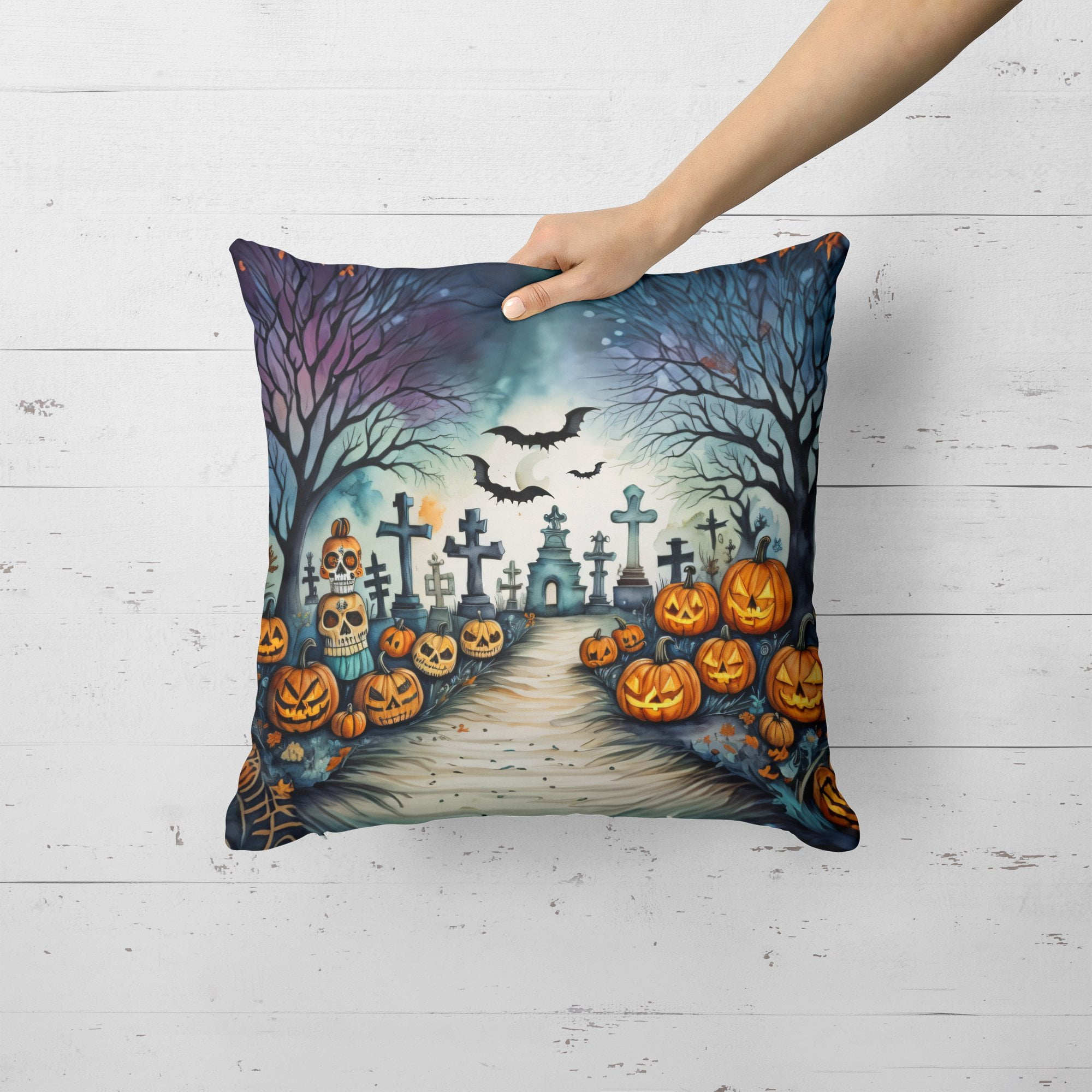 Day of the Dead Spooky Halloween Fabric Decorative Pillow 18 in x 18 in