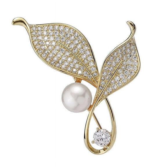 ERDOUY Women pearl Crystal Big Safety Pin Jewelry Brooch Knit Scarf Lapel or Collar Brooch Pin （Gold）