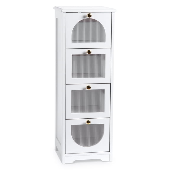M optimized Small Bathroom Floor Cabinet, Freestanding Storage Cabinet with 4 Drawers, 33" Slim Wooden Storage Cabinet