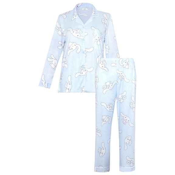 Roffatide Cute Cinnamoroll Pajamas for Women Sleepwear Loungewear Long Sleeve Top and Pajama Pants 2 Piece Pajama Set Blue M