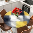 thumbnail image 2 of Yellow Gray Round Tablecloth 55-60 Inch Round Fitted Table Cloth with Elastic Edge, Geometric Abstract Art Modern Waterproof Table Cover Protector for Outdoor Picnic Party Dining, 2 of 6