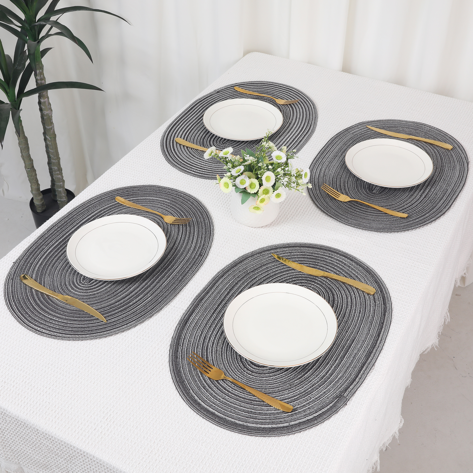 Unique Bargains Farmhouse Placemats Oval Placemats for Dining Table 6pk Gray 19.7x14Inch