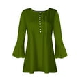 thumbnail image 4 of UAMVSH Tunic Tops for Women Trendy 3/4 Bell Sleeve Shirts Pleated Front V Neck Tees Slim Fit Button down Blouses(X-Large,Army Green), 4 of 5