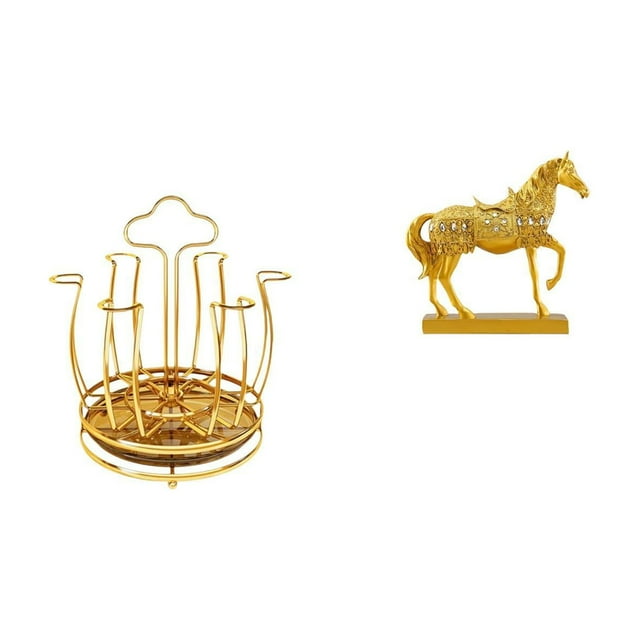 Organizador Con Soporte Para Secar Tazas Giratorio De 360 grados Con Escurridor De Metal Y Escultura De Caballo De Resina Para Gabinete, Sala De Estar, Hogar, Oficina, Decoración.