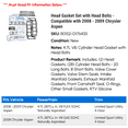 thumbnail image 2 of Head Gasket Set with Head Bolts - Compatible with 2008 - 2009 Chrysler Aspen, 2 of 2