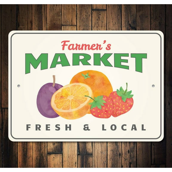 Farmer's Market Fruit Novelty Sign, Metal Wall Decor - 10x14 inches