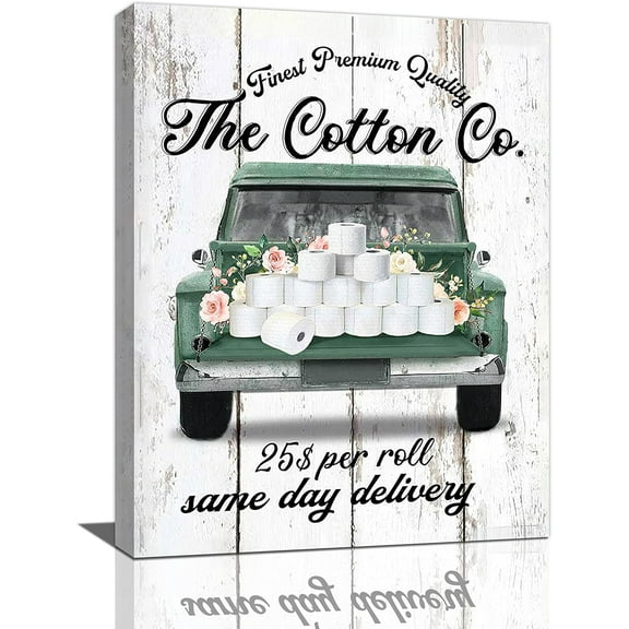 Bathroom Wall Art Farmhouse Bathroom Wall Decor Vintage Bathroom Decorations Cotton Co Delivery Truck Green Pictures Canvas Prints Painting Framed Artwork for Office Home Outhouse Bathroom 12"x16"