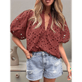 thumbnail image 4 of Women'S Summer Tops 2025 Dressy Casual Short Sleeve V Neck Buttons Hollow Out Lace Embroidered Blouses Shirts, 4 of 7