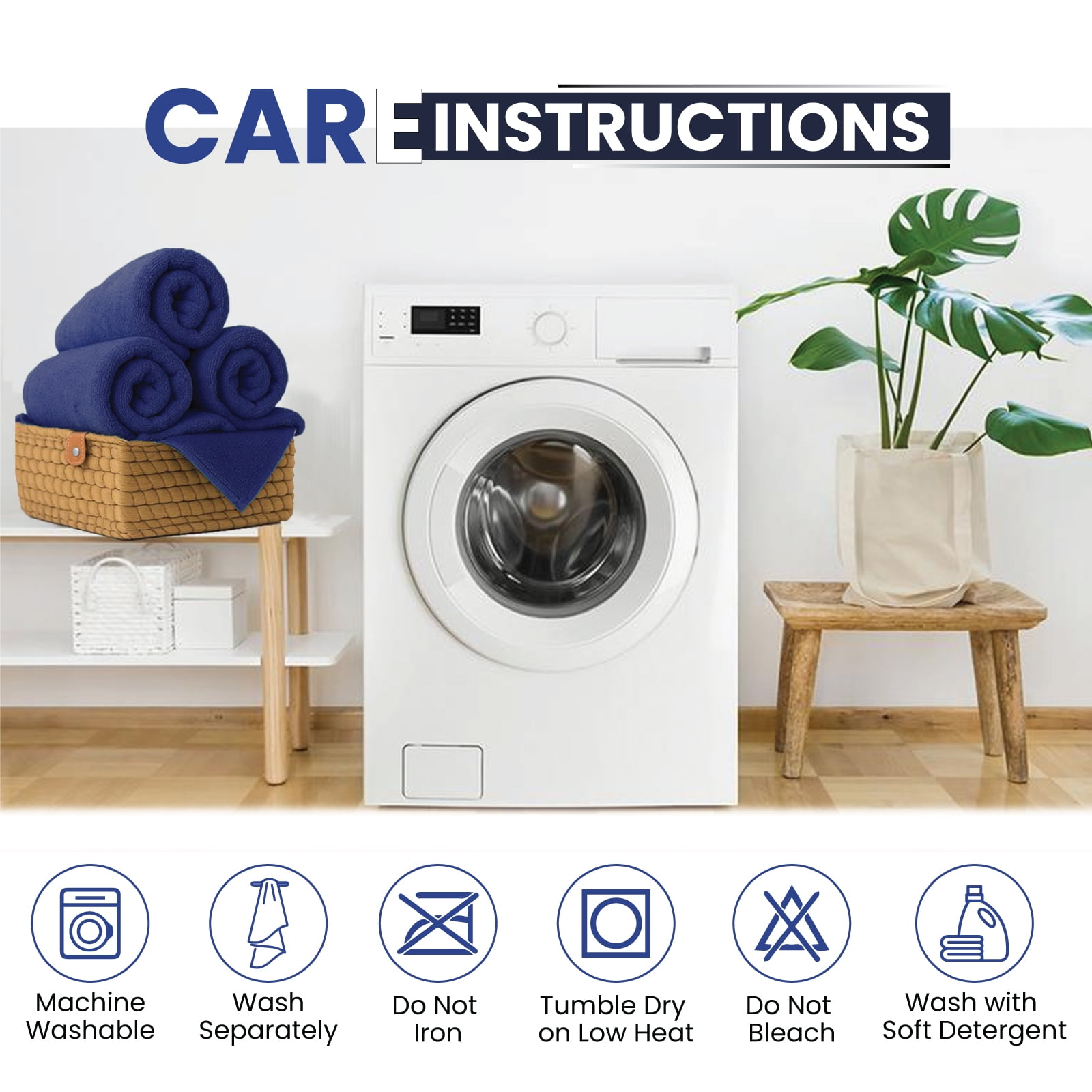 SupremePlus Premium 500 GSM 24” x 50” 100% Ring Spun Cotton Bath Towels, Navy Blue 4 Count