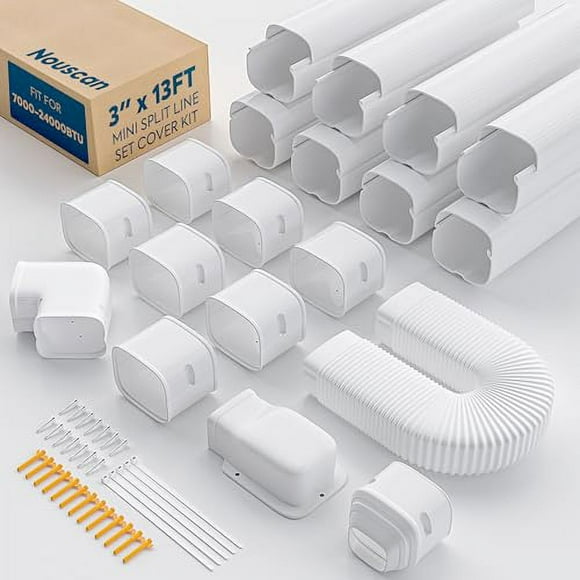 Nouscan 3" 13Ft Mini Split Line Set Cover with Flexible Duct, Upgrade PP Decorative Minisplit Lineset Cover Kit, Paintable for Mini Split, Air Conditioner, Central AC, HAVC and He