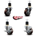 thumbnail image 2 of 3 Inch Maroon Poly Wheel Swivel 1-7/8 Inch Expanding Stem Caster Set 2 Brakes, 2 of 2