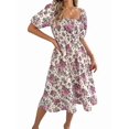 thumbnail image 5 of Women Summer Ruffle Off Shoulder Floral Midi Dress Summer Smocked Beach Flowy Long Dresses White M, 5 of 9