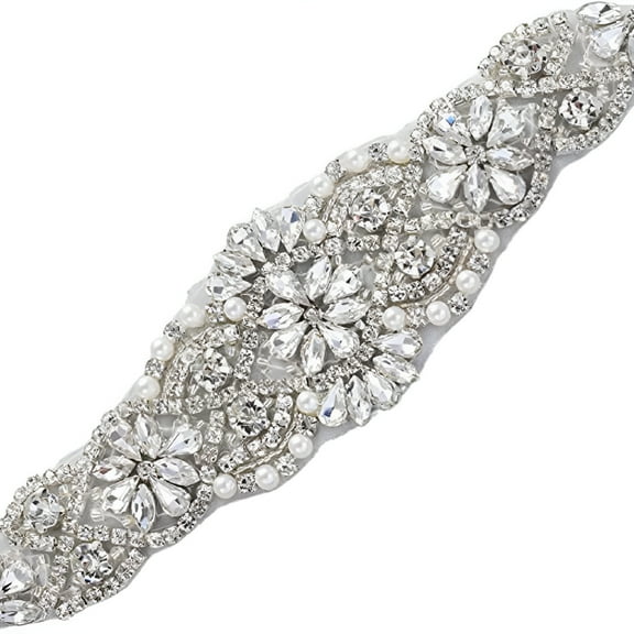 LAMIRO Rhinestone Wedding Belt - Silver Rhinestone Belts for Women Formal Evening Dress