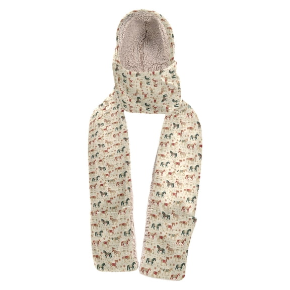 BZSMCE Warm Fleece Hood Scarf Wrap Carousel Horses Pattern