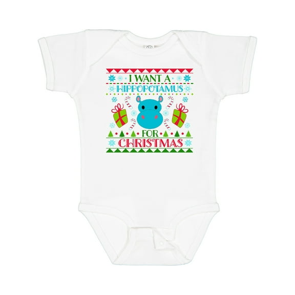 Inktastic I Want a Hippopotamus for Christmas Cute Ugly Sweater Boys or Girls Baby Bodysuit