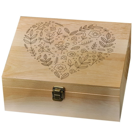 1pc Rectangle Wooden Memory Keepsake Boxes with Lids for Anniversary Wedding Memory Birthday Valentines Day Heart 24.5x19.5x10.3cm