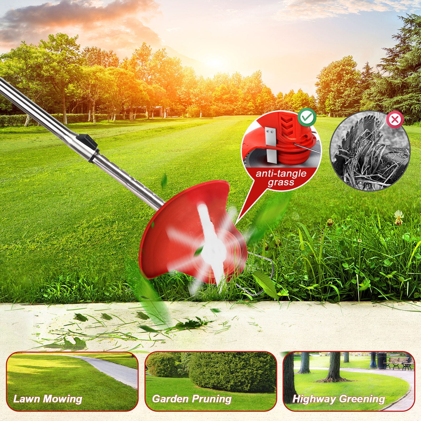 Cordless Weed Eater String Trimmer, 3-in-1 Lightweight Push Lawn Mower & Edger Tool with 3 Types Blades, 21V 5.0 Li-Ion Battery, for Garden and Yard