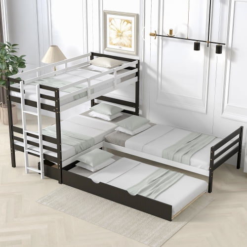 L-Shaped Bunk Bed and Platform Bed with Trundle and Drawer Triple Bunk ...