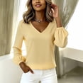 thumbnail image 4 of NTACZA Cotton Linen Long Sleeve Tops for Women Puff Sleeve V Neck T-Shirt Vacation Loose Womens Shirt S, 4 of 5