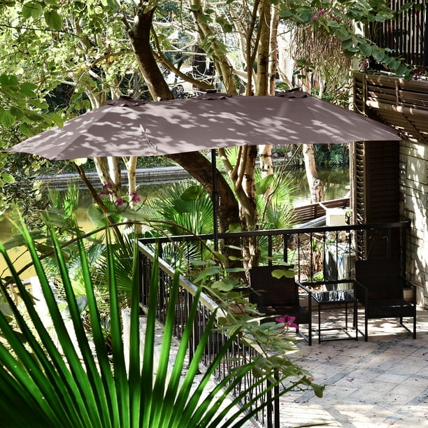 15 Ft Solar Led Patio Double Sided Umbrella Outdoor Extra Large Market With 36 Lights Crank Handle Stand 12 Ribs Twin Table Clearance Com 15 Ft Solar Led Patio Double Sided, Extra Large Patio Umbrella With Led Lights