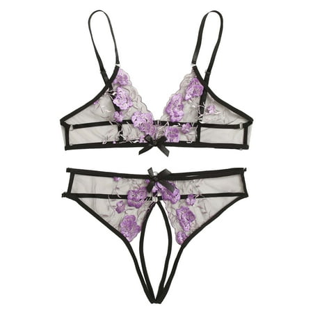 

Women s Embroidered Mesh Three Point Seductive Suit Lingerie