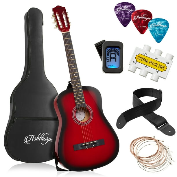 Guitar 38 Inch Acoustic - Ashthorpe 38 Inch Beginner Acoustic Guitar Package Kids Basic Starter Kit W Gig Bag Strings Strap Tuner Pitch Pipe Picks Walmart Com Walmart Com