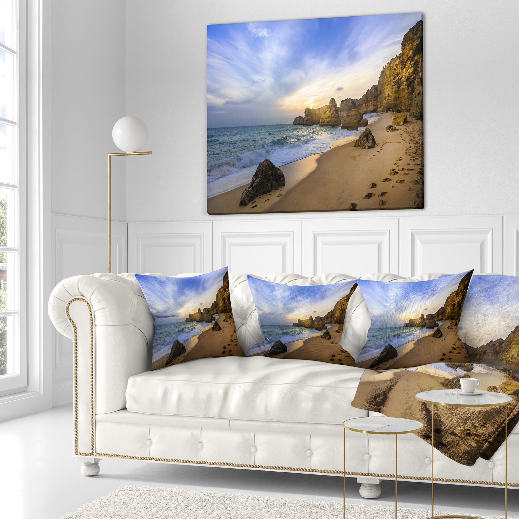 Designart Beautiful Sunset over Algarve Portugal - Seashore Throw Pillow - 16x16