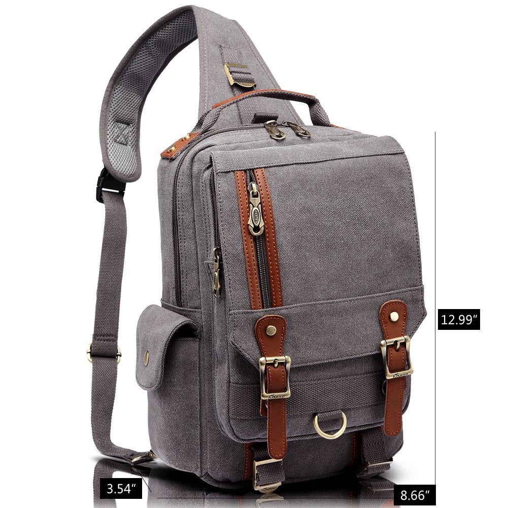 KAUKKO Canvas Messenger Bag Cross Body Shoulder Sling Backpack Travel Hiking Chest Bag