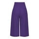 thumbnail image 5 of Pantalones capri casuales con cintura elástica y efecto lino para mujer - Pantalones deportivos de color liso con tejido crepé lavado para un uso diario cómodo, 5 of 5