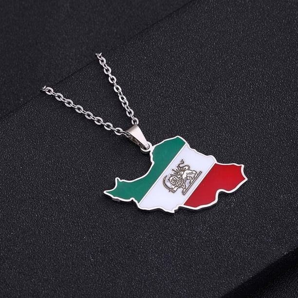 Iran Map Flag Pendant Necklace Jewellery Card Geometric Hip Hop Couple Necklace Unisex Sweater Chain For Women Men Gift