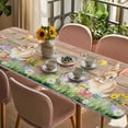 thumbnail image 3 of Happy Easter Bunny Table Cloths for 8 Foot Rectangle Tables, Spring Floral Wooden Pink Plaid Patio Waterproof Elastic Fitted Tablecloths, Washable Rectangular Table Cover for Camping, 3 of 8
