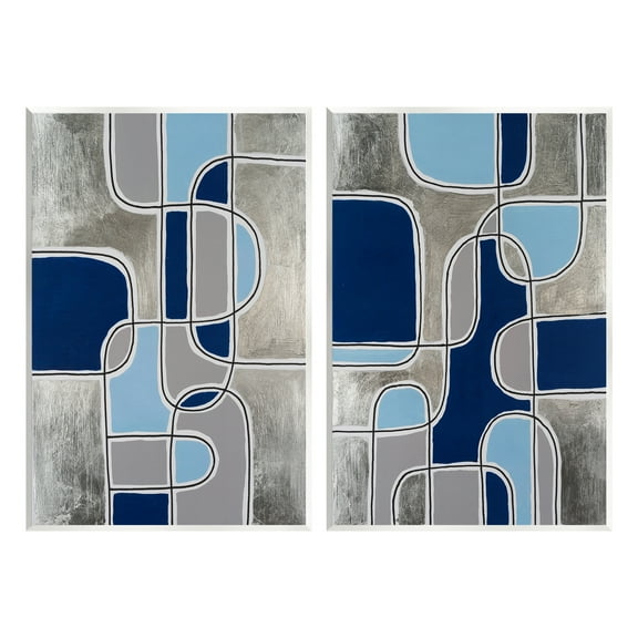 Stupell Industries Blue & Grey Geometrics Abstract Painting Unframed Art Print Wall Art, 10 x 15, Set of 2